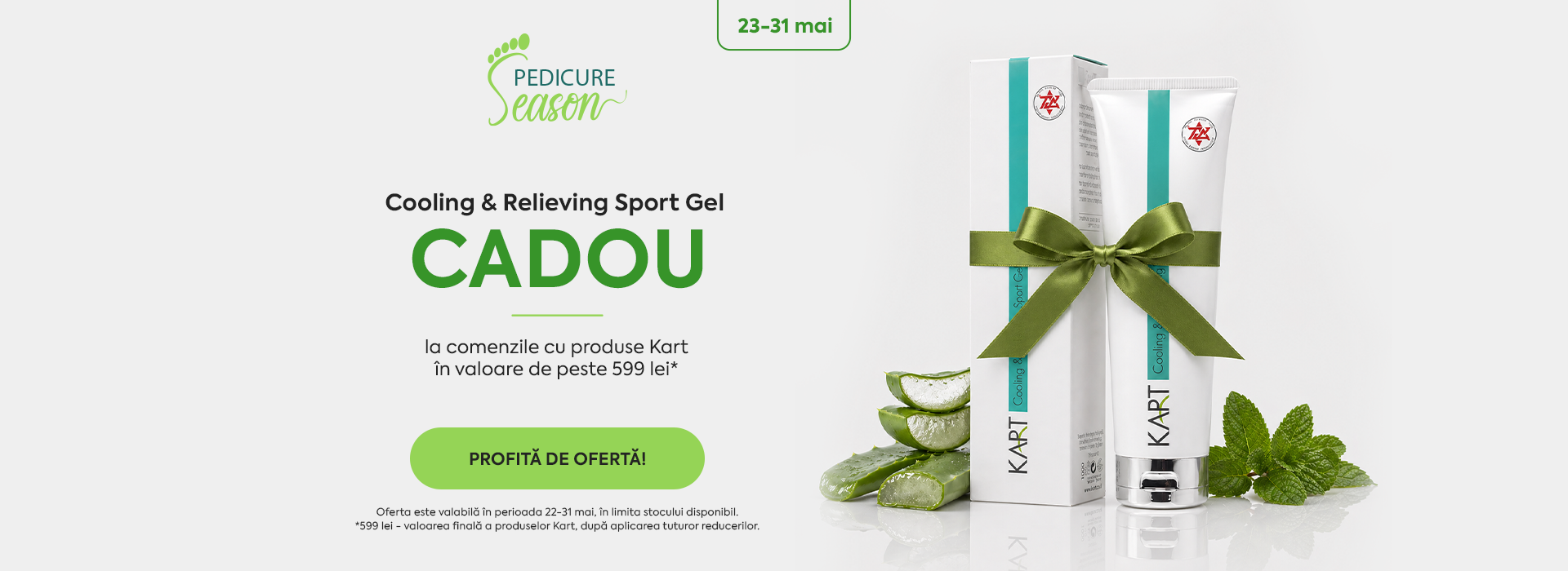 22-31 mai: Cooling & Relieving Sport Gel cadou la comenzi KART peste 599 lei.