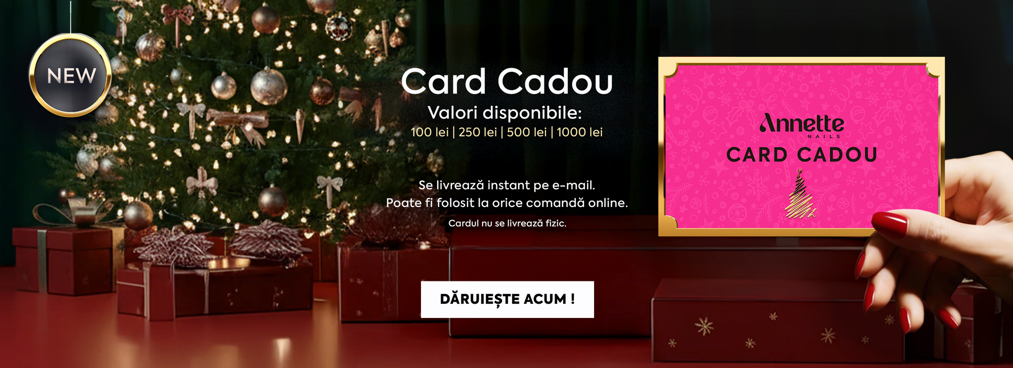 Cardul cadou Annette Nails este soluția perfectă atunci când vrei să oferi un cadou care chiar contează. Alege valoarea potrivită, iar tu sau persoana dragă își poate selecta produsele preferate.