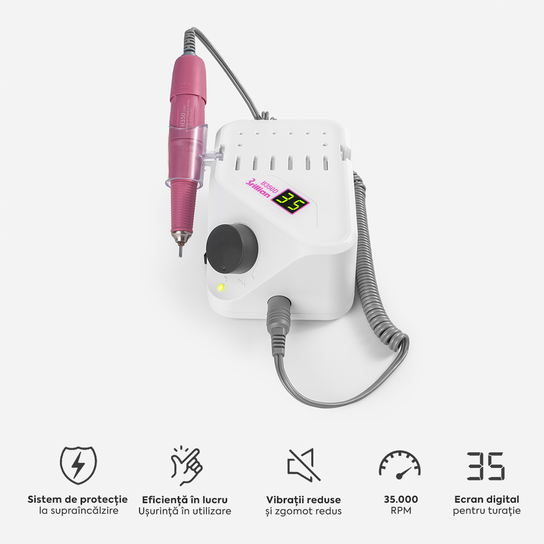 Freza Unghii Profesionala Brillian B350D Saeshin + Mandrina H350 Pink 35K RPM