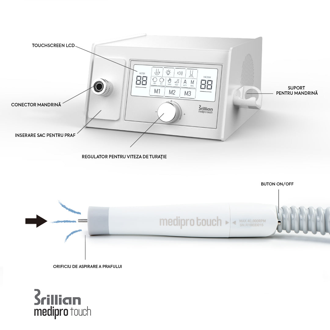 Freza Pedichiura cu Aspirator Medipro Touch Brillian Saeshin 40k RPM