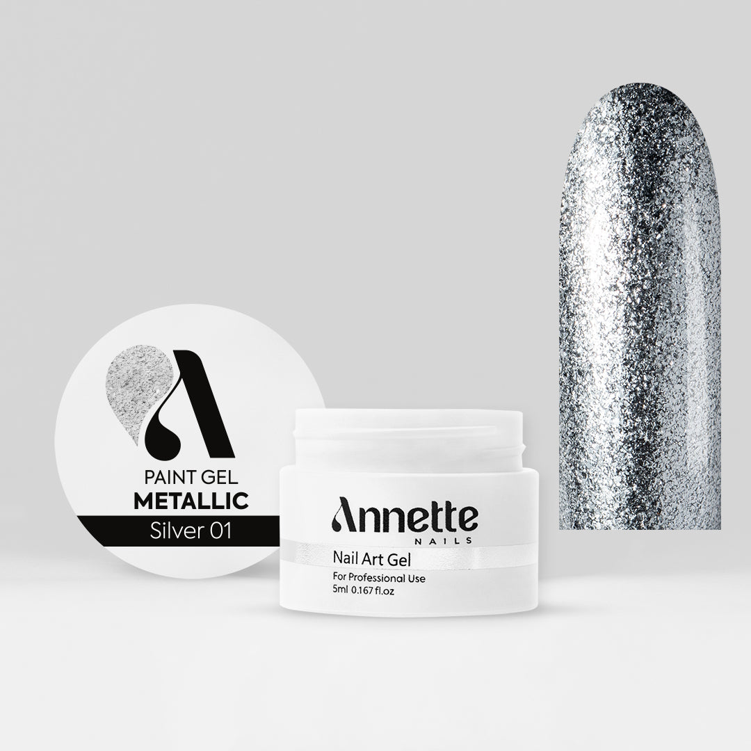 Paint Gel Metallic Silver 01 Wipe - 5ml Annette Nails