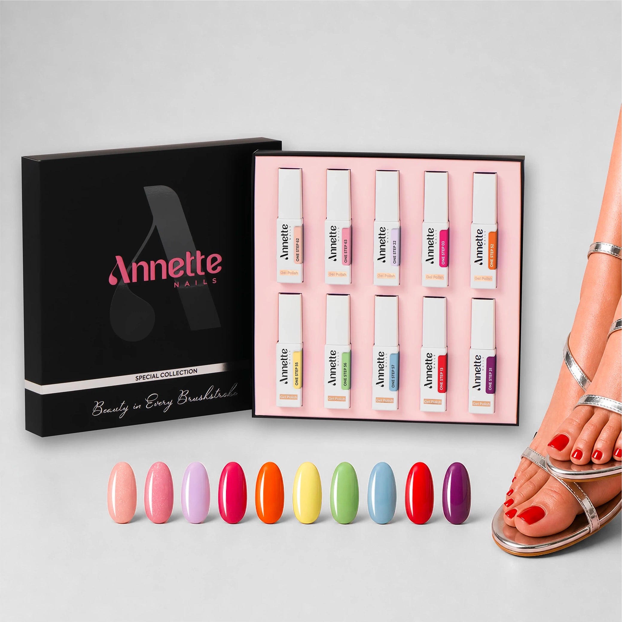 Colectia One Step Pedicure - Set 10 Oje Semipermanente 3in1 Annette Nails