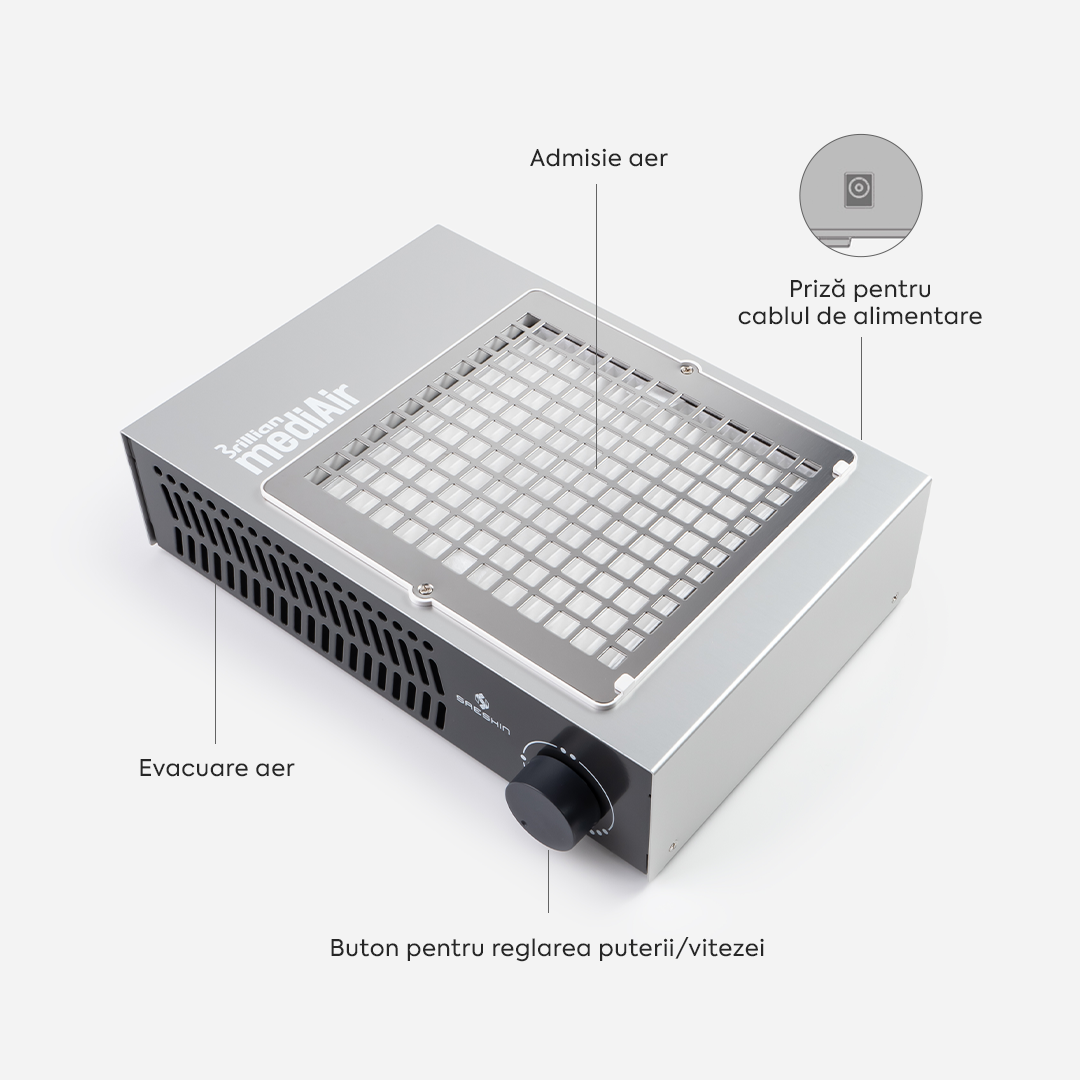 Aspirator Unghii Manichiura Brillian MediAir Saeshin 60W 4600RPM – Silver