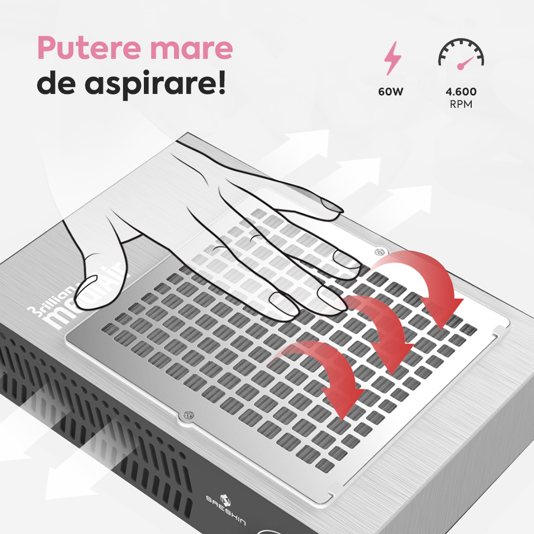 Aspirator Unghii Manichiura Brillian MediAir Saeshin 60W 4600RPM – Silver