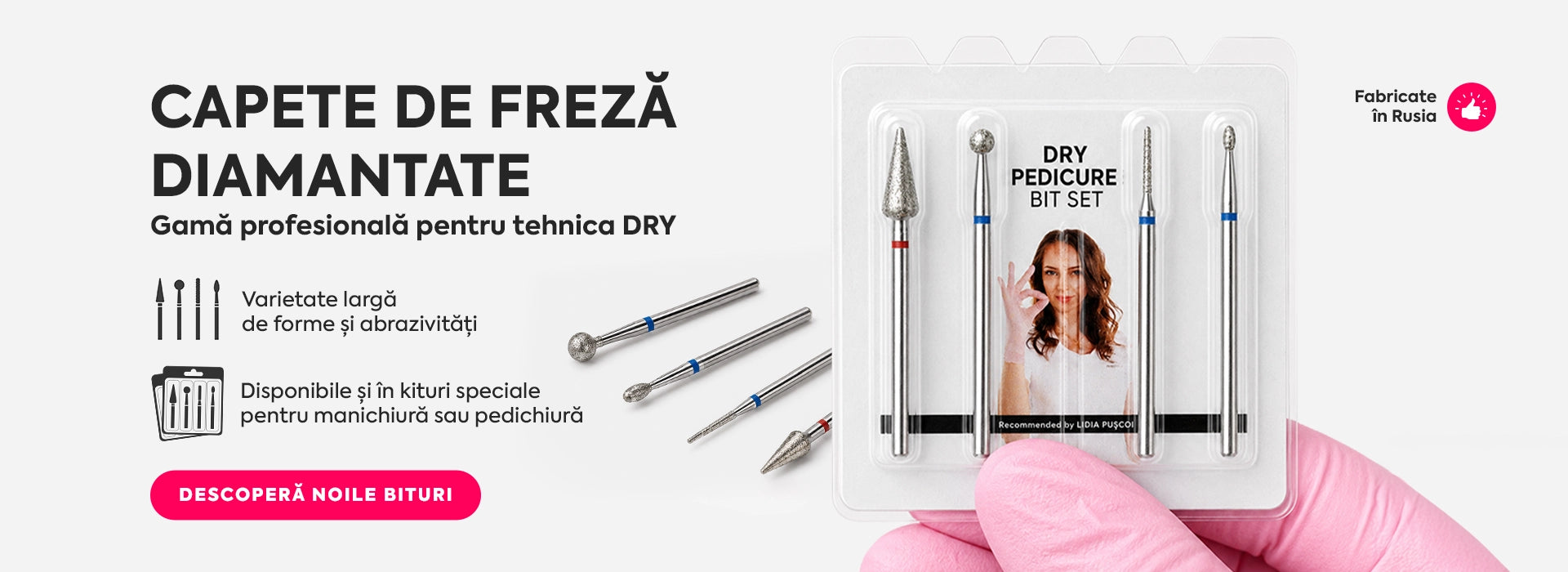 Capete de freză diamantate Annette Nails – gamă profesională pentru tehnica DRY, cu varietate largă de forme și abrazivități, disponibile și în kituri speciale pentru manichiură sau pedichiură.