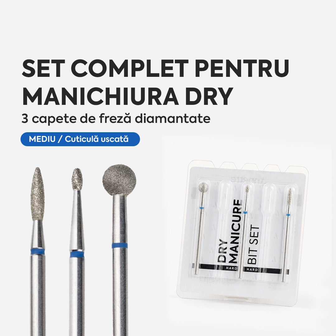 Kit Manichiura 3 Capete Freza Cuticula Uscata Albastru Annette Nails SET-BIT-04