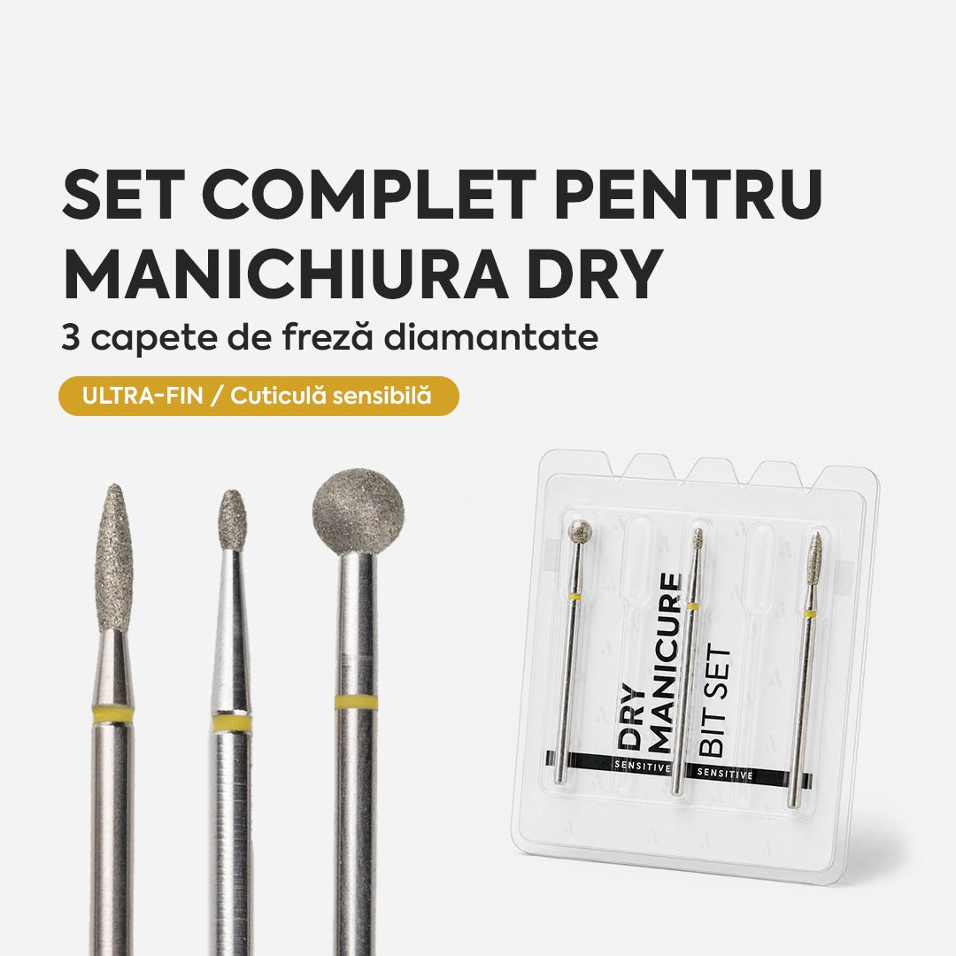 Kit Manichiura 3 Capete Freza Cuticula Sensibila Galben Annette Nails SET-BIT-02