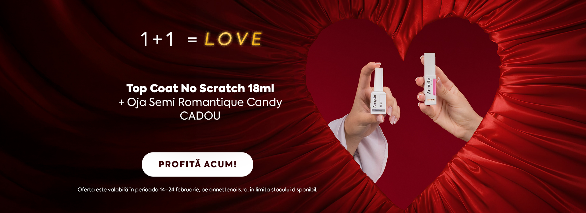 1+1 = LOVE. Cumperi Top Coat No Scratch 18ml și primești Oja Semi Romantique Candy CADOU.