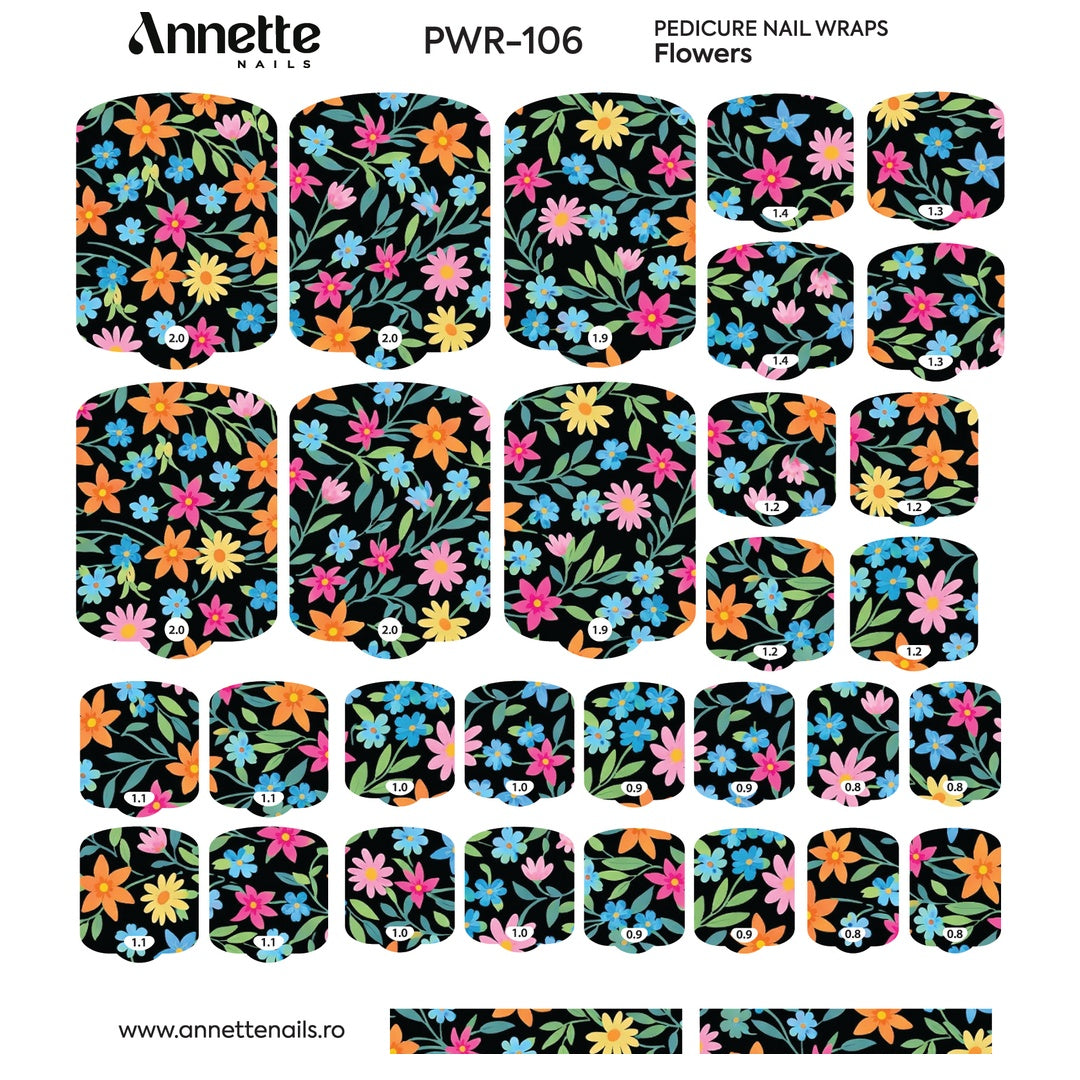 Nail Wraps Pedichiura Flowers 106 Annette Nails PWR-106