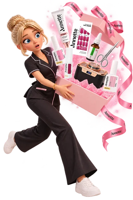 Roxy, mascota Annette Nails, cu o cutie de produse