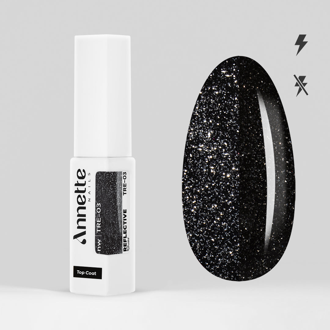 Top Coat Reflective Silver TRE-03 No Wipe 8ml Annette Nails