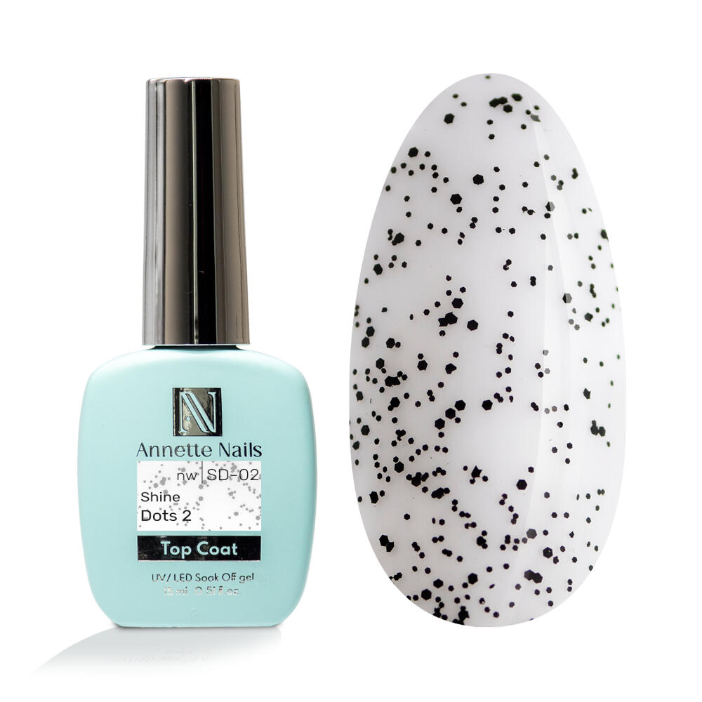 Top Coat AnnetteNails Shine black dots 2 no wipe SD-02 - 12ml